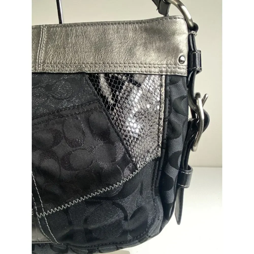 Coach Zoe Patchwork Silver Animal Print Black Gray Purse Suede Model f0873-12901 - Picture 16 of 16
